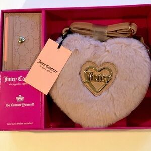 Juicy Couture Dusty Blush Pink Heart Crossbody & Card Gift Set New